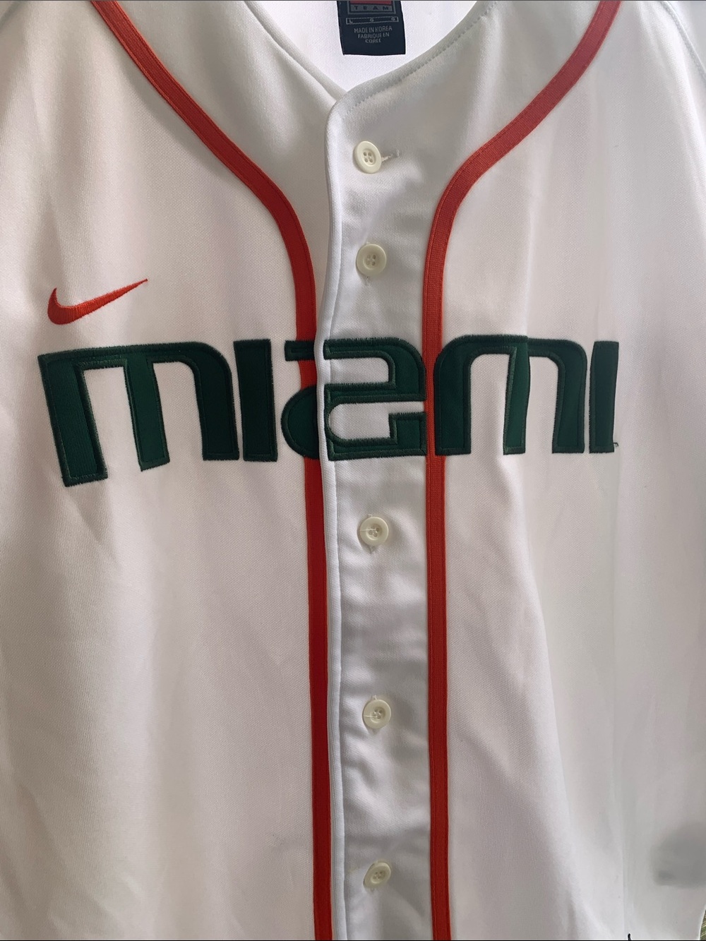 Vintage NCAA MIAMI HURRICANES AUTHENTIC BASEBALL JERSEY NIKE SIZE L